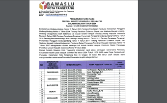 Pengumuman Nama-Nama Terpilih Anggota Panwaslu Kecamatan dalam Pemilihan Tahun 2024